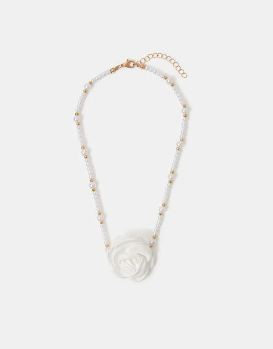 Girls Corsage Rose Pearl Necklace