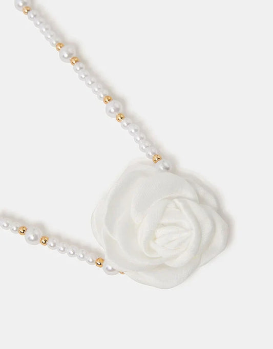 Girls Corsage Rose Pearl Necklace