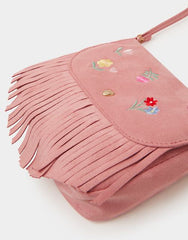 Girls Floral Embroidered Fringe Crossbody Bag