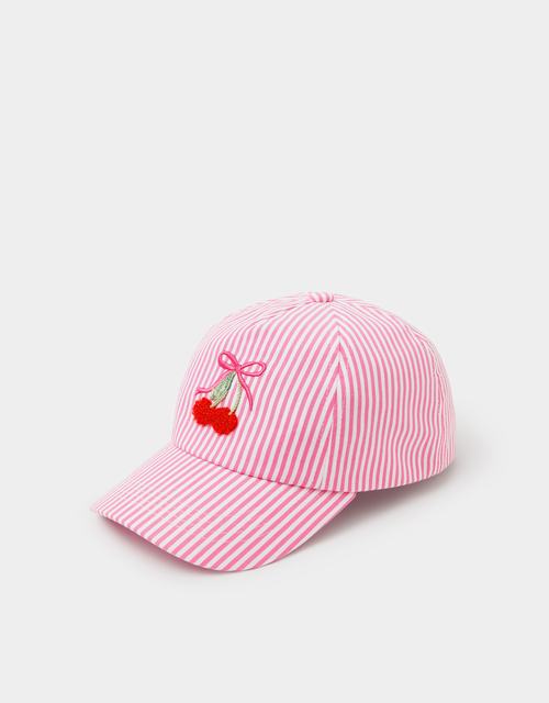 Girls Cherry Stripe Cap Pink