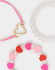 3-Pack Girls Heart Bead Bracelets