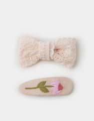 Girls Flower Broderie Hair Clip Set