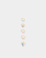 5-Pack Girls Sea Life Adjustable Rings