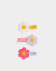 3-Pack Girls Crochet Flower Hair Clips