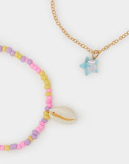 2-Pack Girls Beaded Charm Anklets