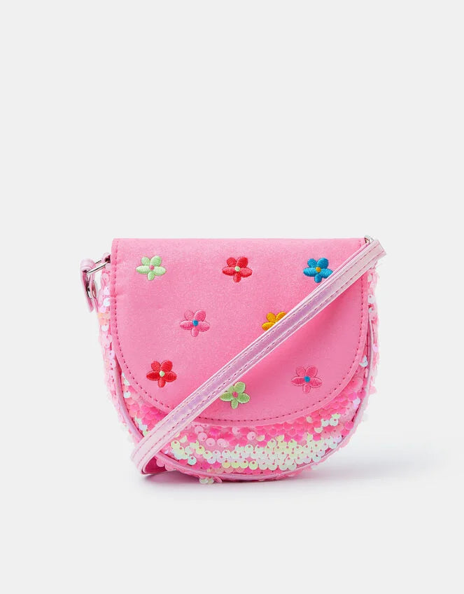 Girls Floral Embroidered Sequin Bag