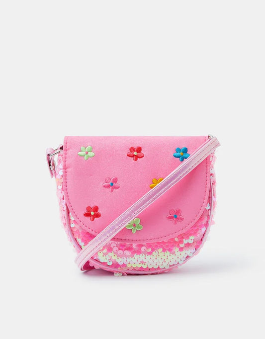 Girls Floral Embroidered Sequin Bag