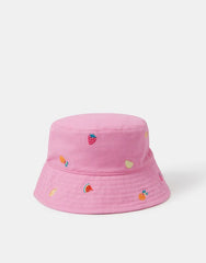 Girls Fruit Embroidered Bucket Hat Pink