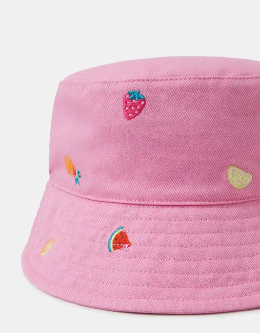 Girls Fruit Embroidered Bucket Hat Pink
