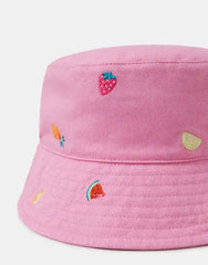 Girls Fruit Embroidered Bucket Hat Pink