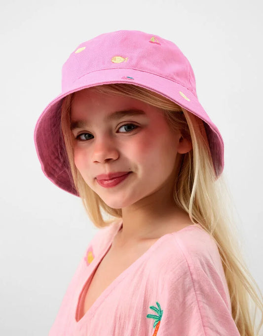 Girls Fruit Embroidered Bucket Hat Pink