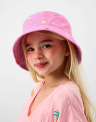 Girls Fruit Embroidered Bucket Hat Pink