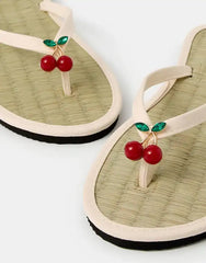 Cherry Charm Seagrass Flip Flops Cream