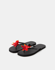 Tropical Flower Flip Flops Black