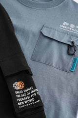 Grey/Blue Utility 100% Cotton Short Sleeve T-Shirt and Joggers Set