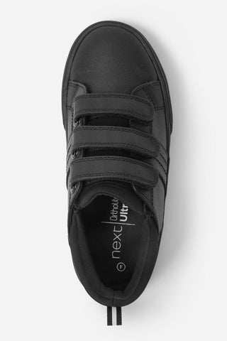 Black School Leather Triple Strap Shoes
