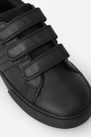 Black School Leather Triple Strap Shoes