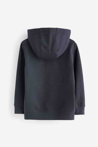 Navy Blue Plain Zip Through Hoodie