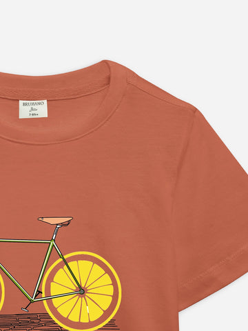 Rusty Orange 'Bicycle' Printed Casual T-Shirt Brumano Pakistan