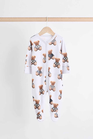 Bear Checkerboard Baby Sleepsuits 3 Pack
