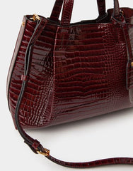 Faux Croc Skin Patent Tote Bag Black