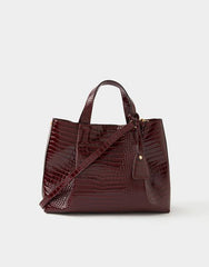 Faux Croc Skin Patent Tote Bag Black