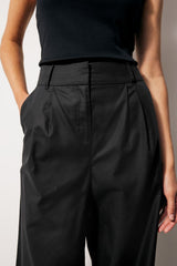 Black Cotton Mix Smart Wide Leg Trousers