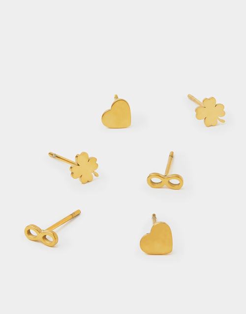 3-Pack Stainless Steel Charm Stud Earrings