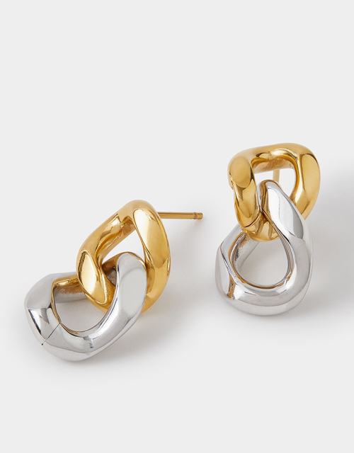 Stainless Steel Mixed Metal Chain Drop Earrings