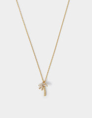 14ct Gold-Plated Diamanté Palm Tree Pendant Necklace