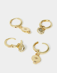 2-Pack 14ct Gold-Plated Charm Huggie Hoop Earrings