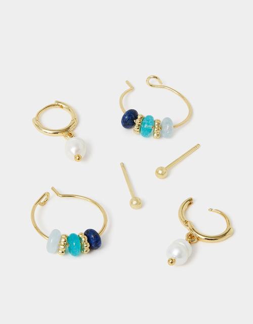 3-Pack 14ct Gold-Plated Stud & Pearl Hoop Earrings