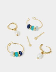 3-Pack 14ct Gold-Plated Stud & Pearl Hoop Earrings