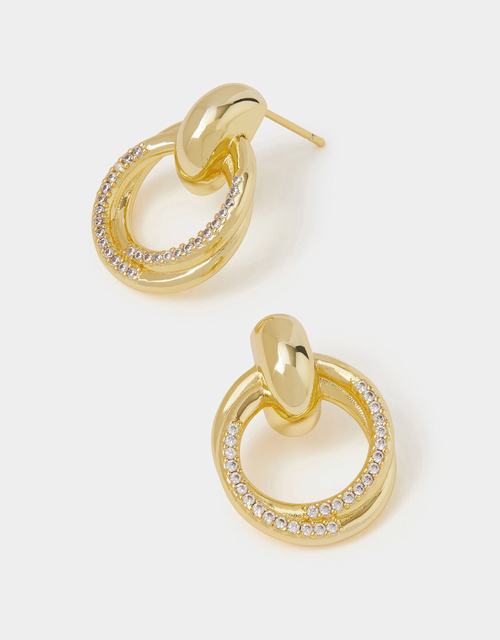 14ct Gold-Plated Diamanté Doorknocker Drop Earrings