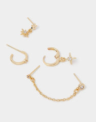 5-Pack 14ct Gold-Plated Mixed Chain Star Earrings