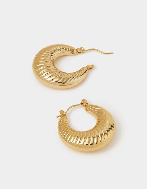 Stainless Steel Chunky Ridge Hoop Earrings