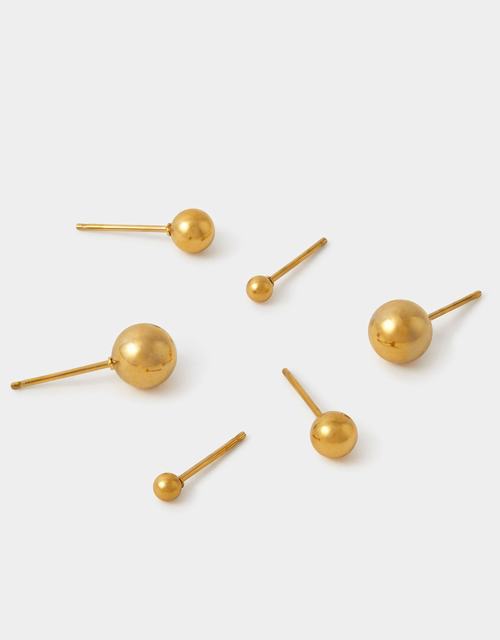 3-Pack Stainless Steel Ball Stud Earrings
