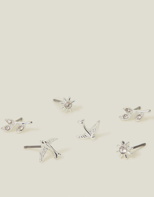 3-Pack Swallow Stud Earrings Silver