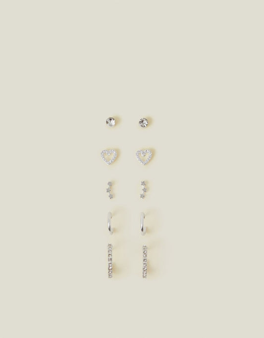 10-Pack Diamante Star Stud and Hoop Earrings