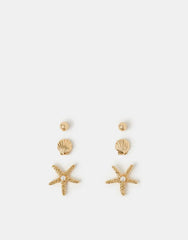 3-Pack Starfish Stud Earrings