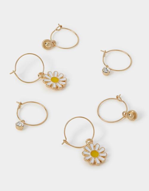 3-Pack Daisy Charm Hoop Earrings