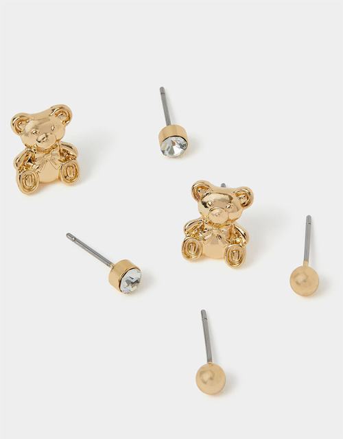 3-Pack Teddy Bear Stud Earrings