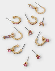 5-Pack Gem Diamante Stud & Hoop Earrings