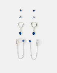 4-Pack Stone Stud & Chain Hoop Earrings Blue