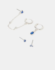 4-Pack Stone Stud & Chain Hoop Earrings Blue