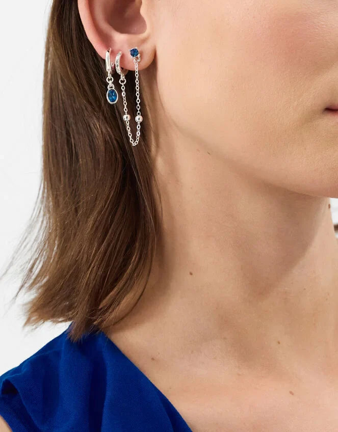 4-Pack Stone Stud & Chain Hoop Earrings Blue
