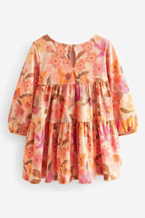 Pink Floral 100% Cotton Long Sleeve Jersey Dress
