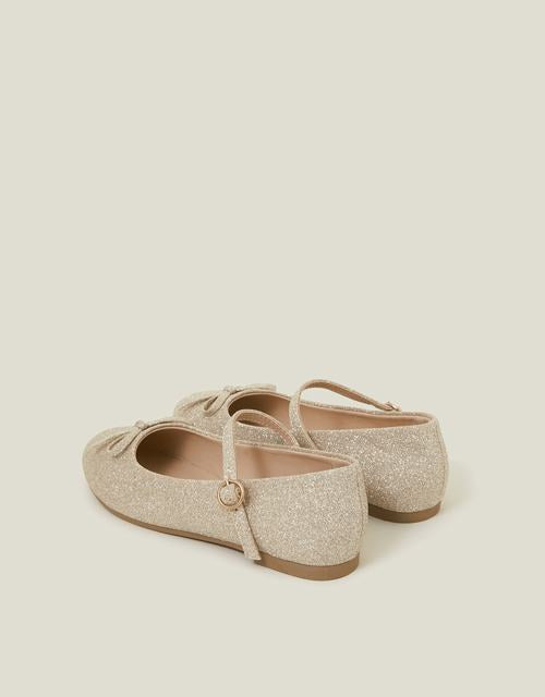 Glitter Bow Ballerina Flats Gold