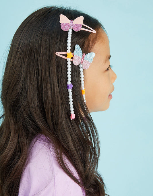 2-Pack Girls Butterfly Dangly Hair Clips