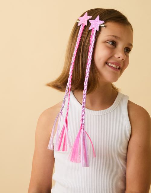 2-Pack Girls Faux Hair Plait Star Clips